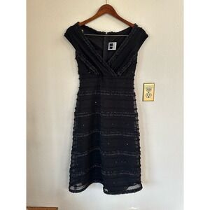 Tadashi Black Sequin Ruffle Tiered Dress